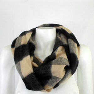 Dillard's Infinity Scarf Muffler Buffalo Plaid Acrylic Fleece Black Tan